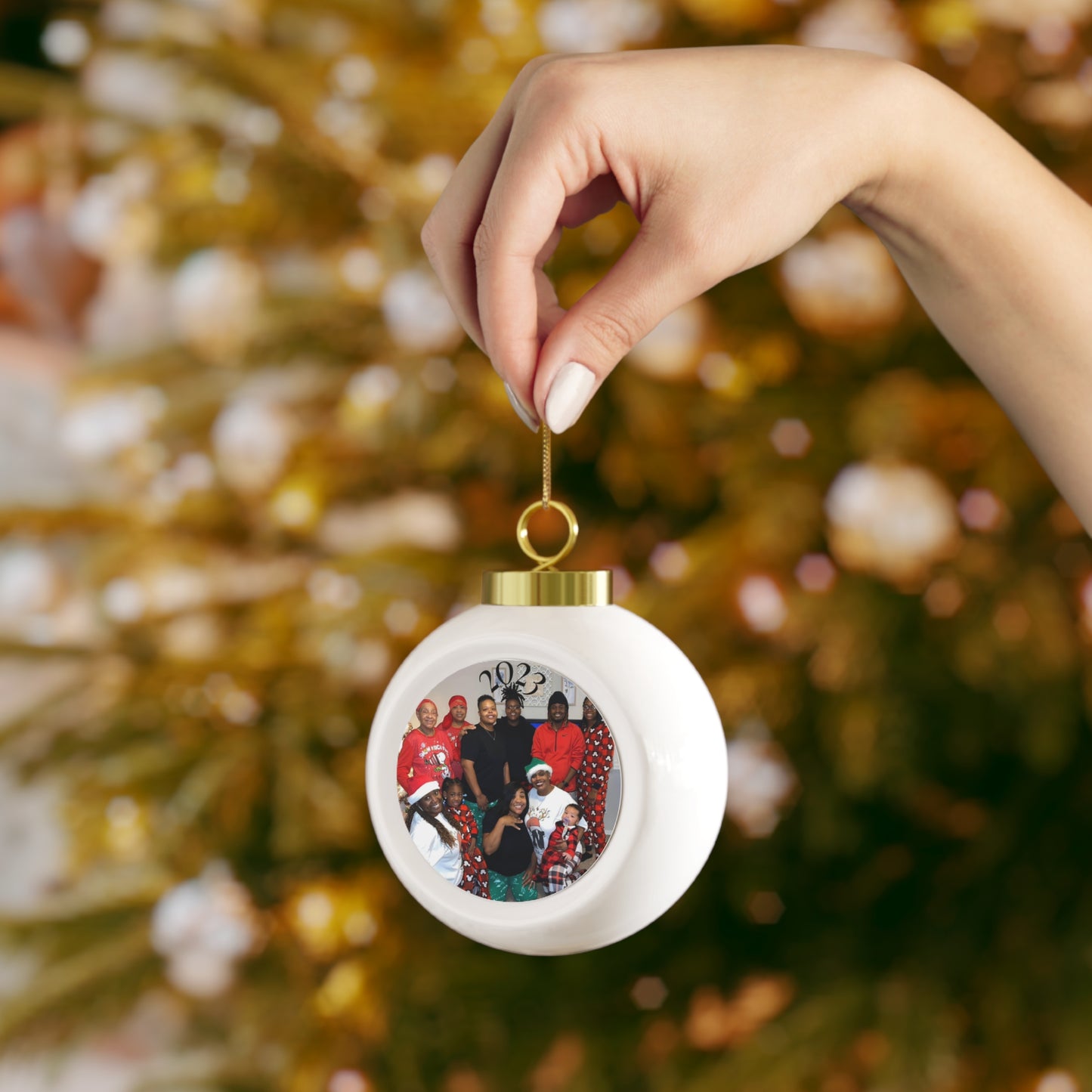 Personalized Photo Christmas Ornament — Poinsettia & Candle Holiday Ball
