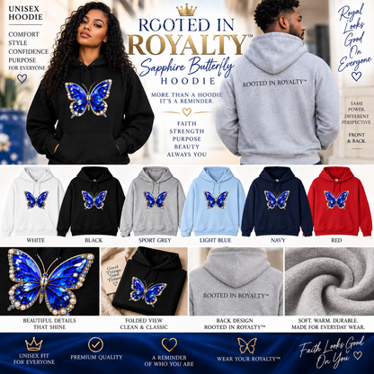 Rooted in Royalty™ Sapphire Blue Butterfly Unisex Hooded Sweatshirt