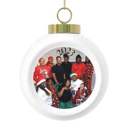 Personalized Photo Christmas Ornament — Poinsettia & Candle Holiday Ball